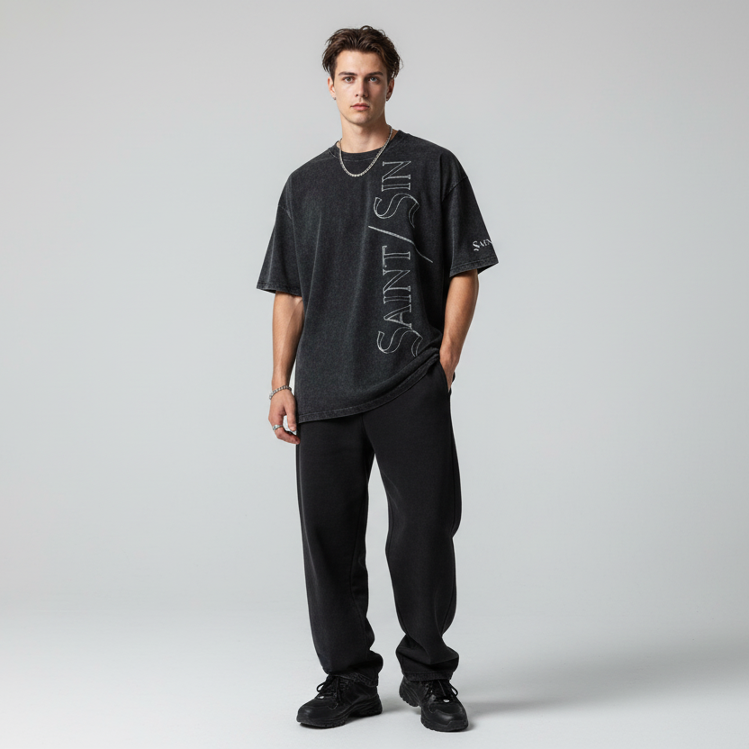 SAINT / SIN Oversized Tee – Vintage Black Streetwear Shirt